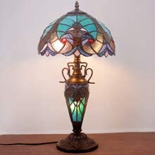 GEDUBIUBOO  Style Table Lamp Green Stained Glass Liaison Lamp 12X12X22 Inches Mother-Daughter Vase Desk Reading Light Decor Bedroom Living Room  Office S160G Series