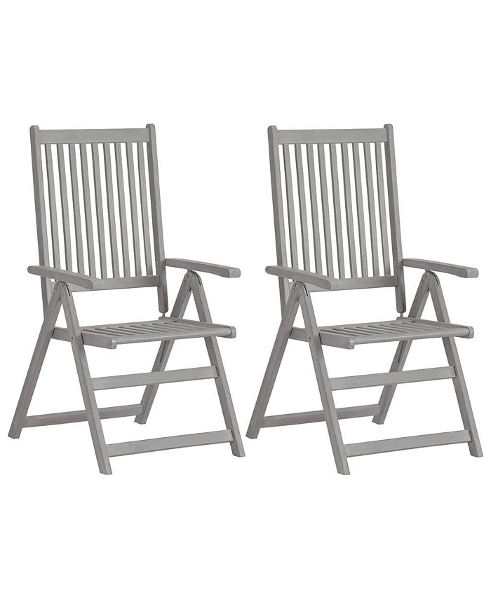 vidaXL Patio Reclining Chairs 2 pcs Gray Solid Acacia Wood