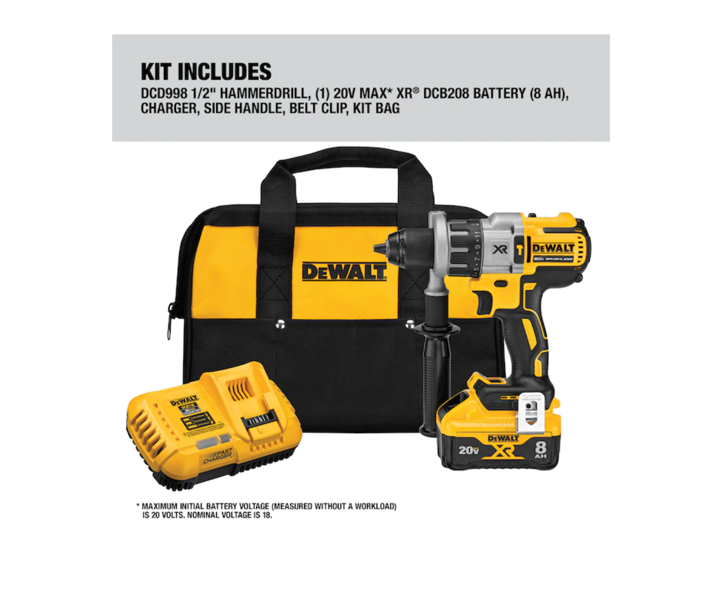 DEWALT DCD998W1 XR POWER DETECT 1/2-in 20-volt Max-Amp Variable Speed Brushless Cordless Hammer Drill (1-Battery Included)