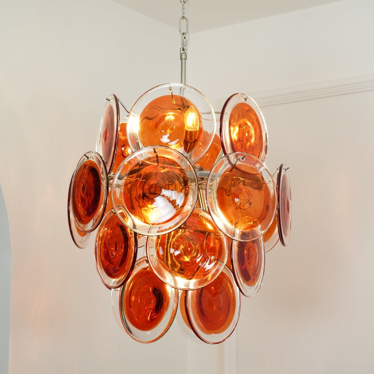 Murano Orange Disk Glass Chandelier