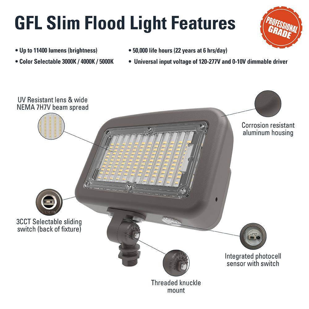 HALO Outdoor Integrated LED Large Floodlight Bronze Finish Selectable CCT 300040005000K 10000 Max lumens Dusk to Dawn GFLL100FSUNVDBZK