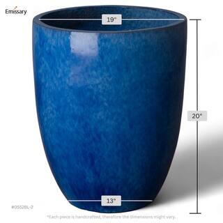 Emissary Tall 19 in. D x 24 in. H Blue Ceramic Round Planter with Drainage Hole 0552BL-2