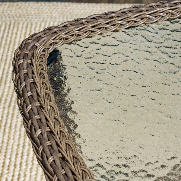 Rio Vista Outdoor Wicker Side Table with Tempered Glass Top