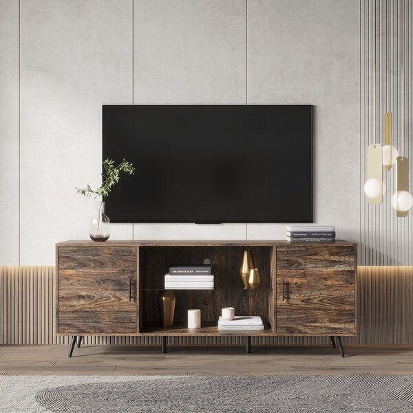 Media TV Stand and Entertainment Center for up to 65 inch TV with Adjustable Glass Shelf