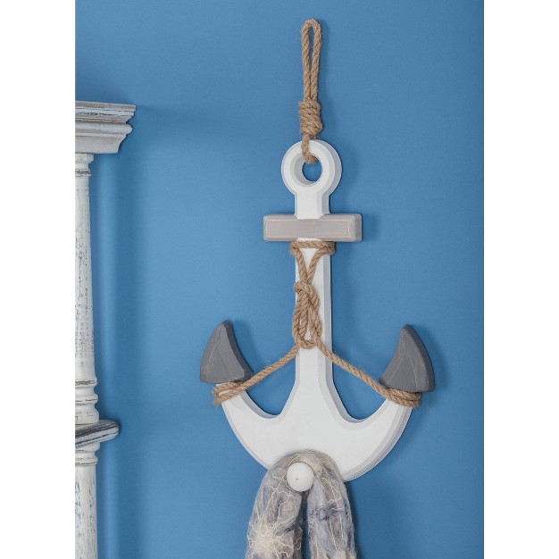 Wooden Anchor Wall Decor With Hanging Rope White Olivia amp May