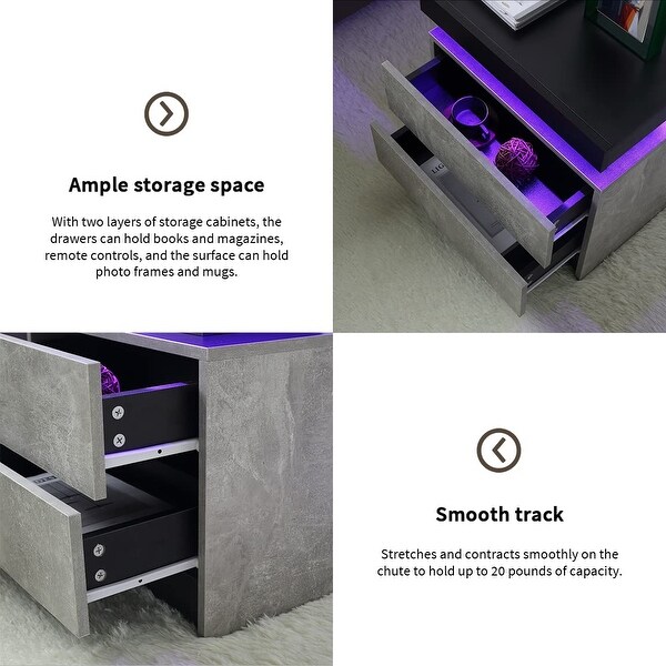 Nightstand LED Bedside Table LED Cabinet LED Lights Modern End Side Table with 2 Drawers for Bedroom (Grey)， - - 37636785