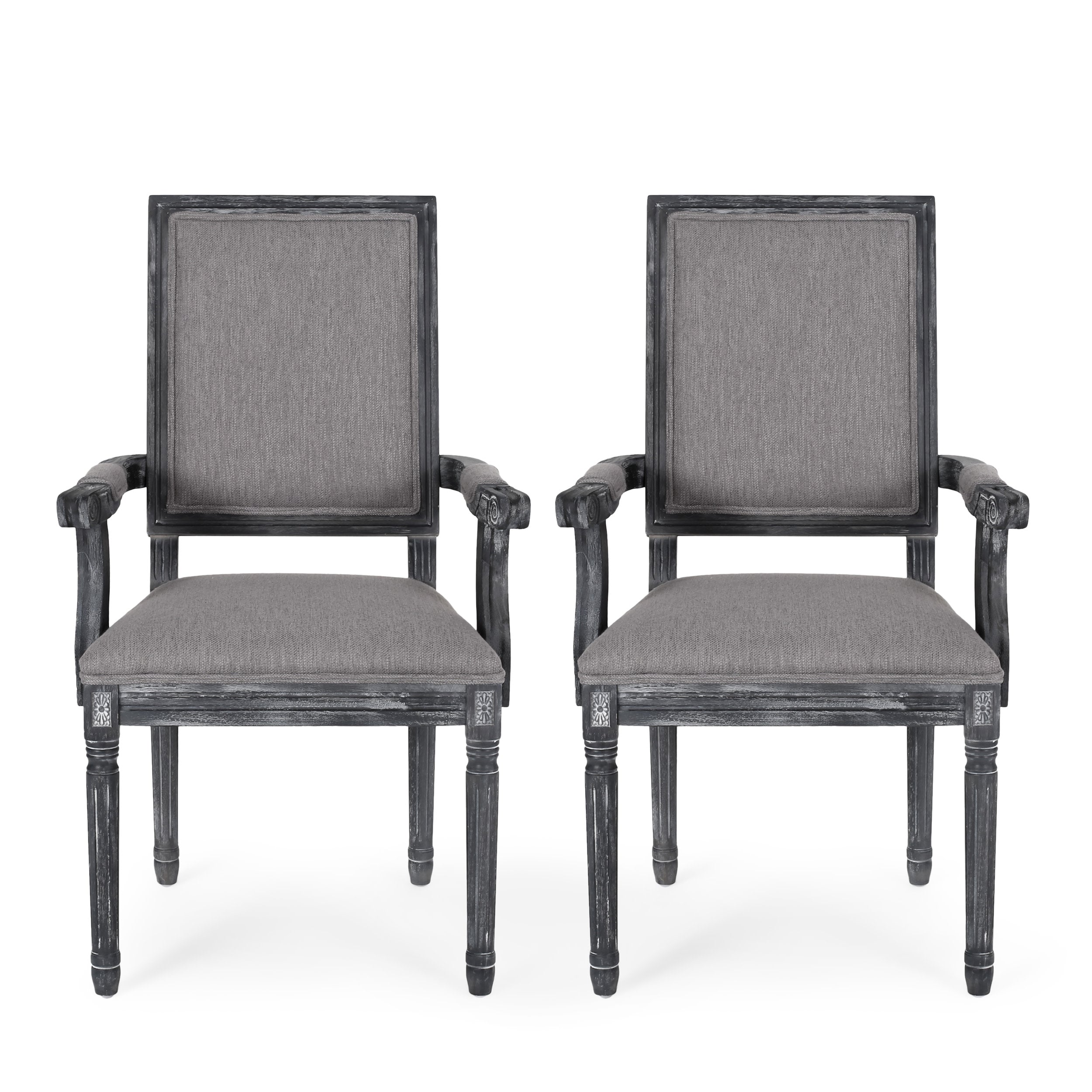 Ashlyn French Country Fabric Upholstered Wood Dining Chairs, Set of 2