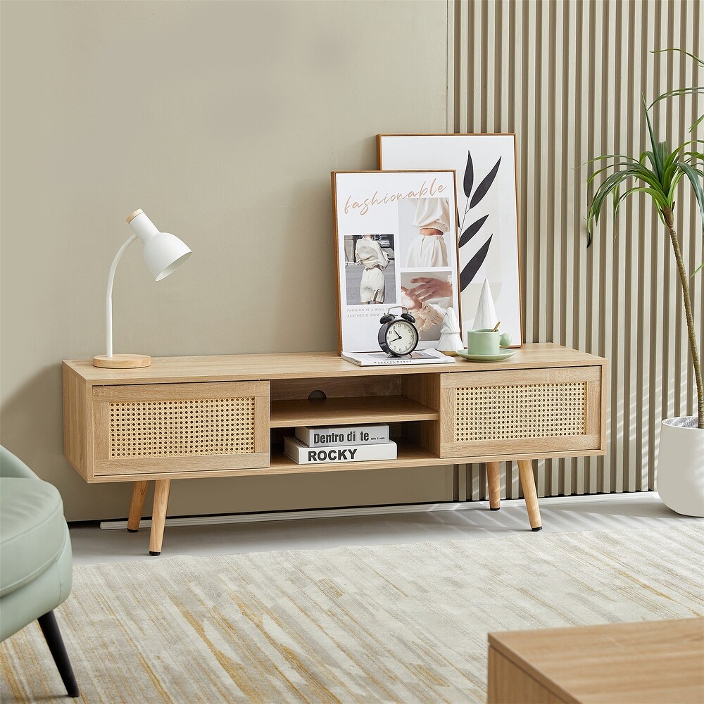 TV Console cabinet With Double Sliding Doors And Adjustable Shelf