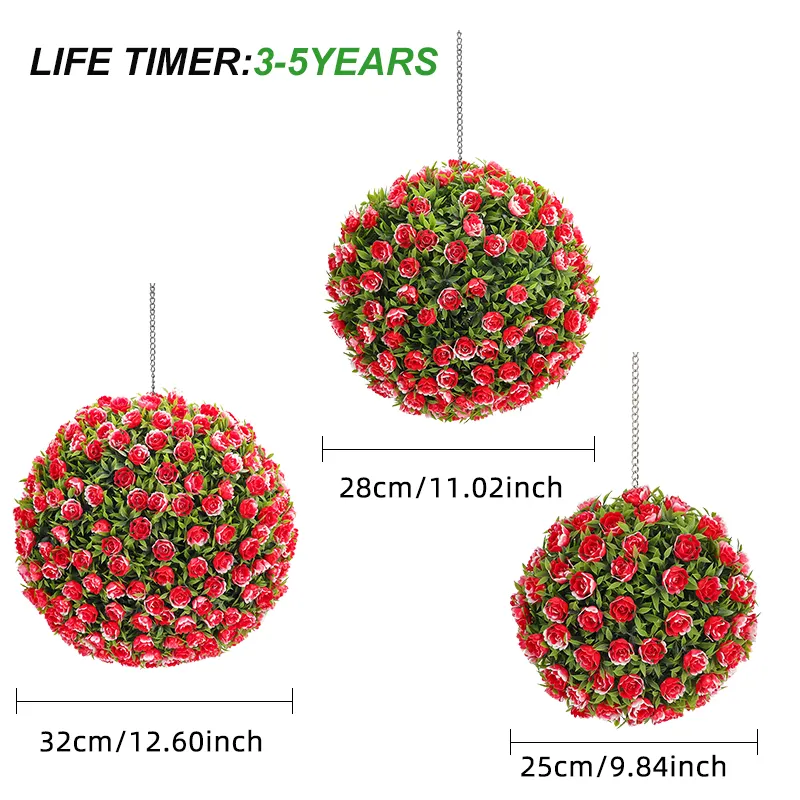 Q15A Wedding Supplies Faux Plant Ball Plastic Red Rose Hanging Artificial Flower Ball for Party Decor