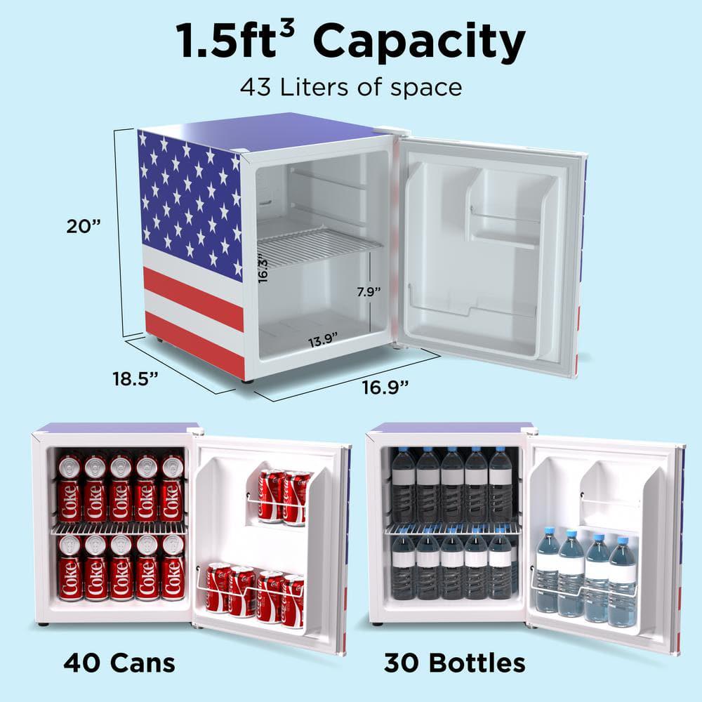 Husky 15 Cu ft 40Can American Flag Freestanding Countertop Mini Fridge with Reversible Door without Freezer