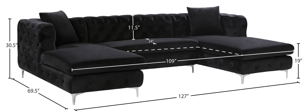 Gail Velvet 3 Piece Sectional   Contemporary   Sectional Sofas   by Meridian Furniture  Houzz