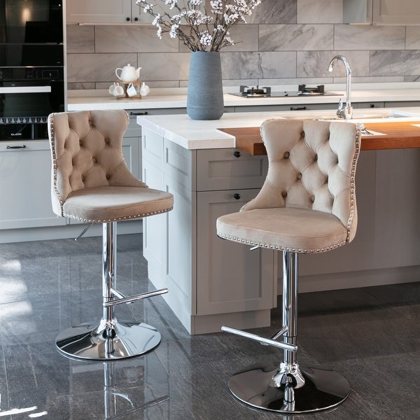 Modern Swivel Velvet Barstools Adjusatble Seat Height