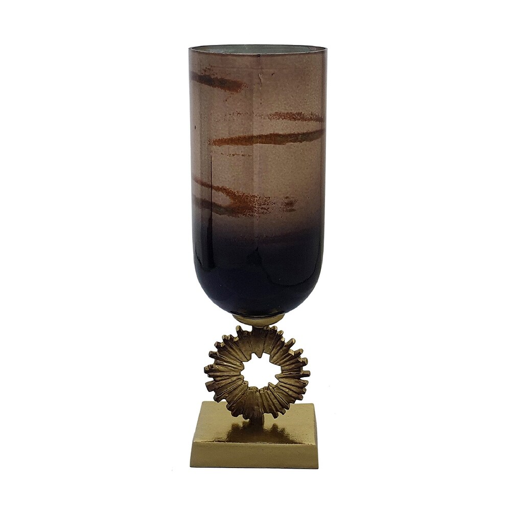 A B Home Zandros Glass Vase with Aluminum Base   Gold/Dark Brown