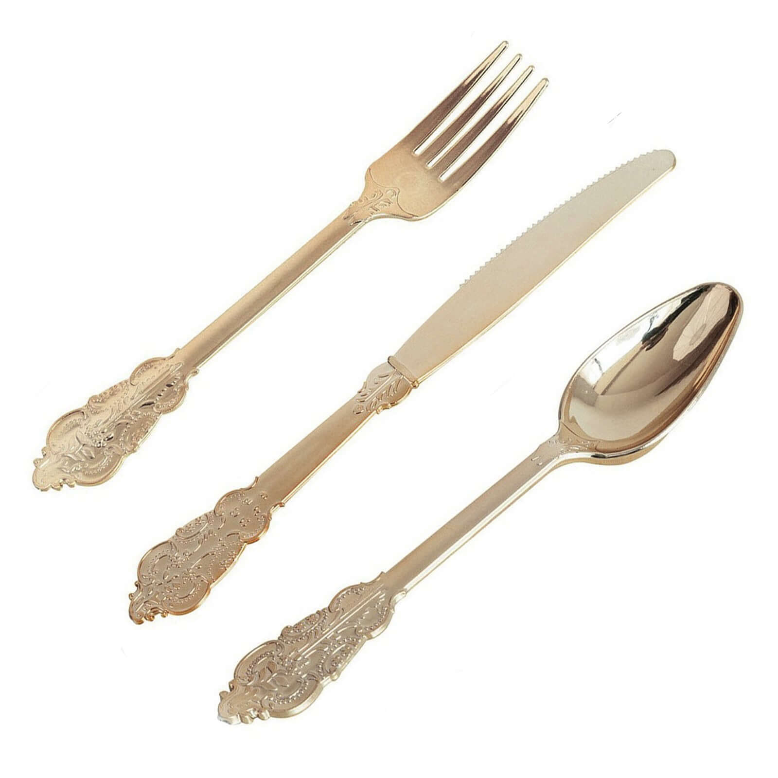 24 Pack Metallic Gold Baroque Style Heavy Duty Plastic Silverware Set