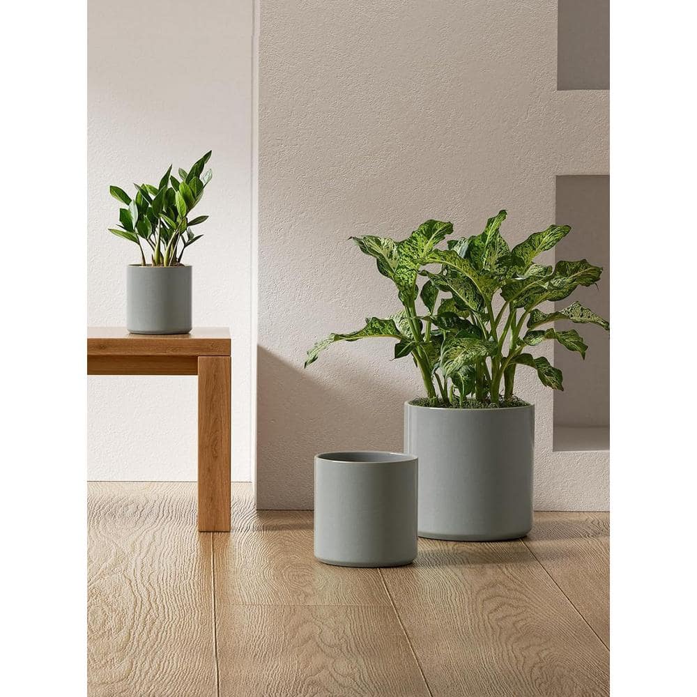 ITOPFOX Mid-Century 10.05 in. L x 10.05 in. W x 10.05 in. H Reactive Glaze Blue Gray Ceramic Round Indoor Planter (3-Pack) HDPH031OT116