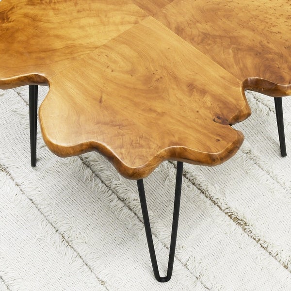 Greenage Live Edge Wood Coffee Table 4 Panels Table with Hairpin Legs