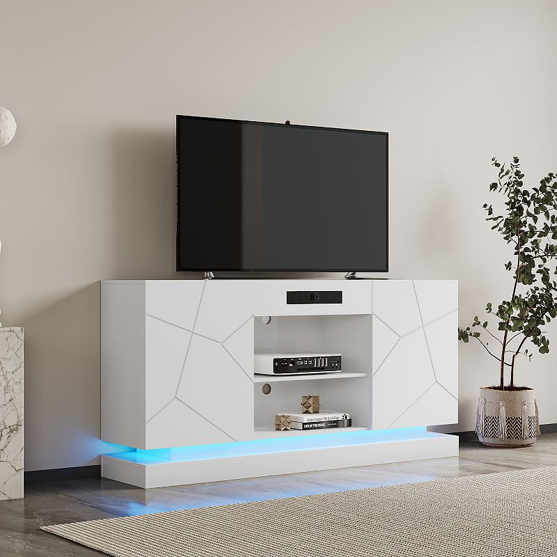 F.C Design TV Cabinet， TV Stand with Bluetooth Speaker ， Modern LED TV Storage Drawers， Living Room Console Table