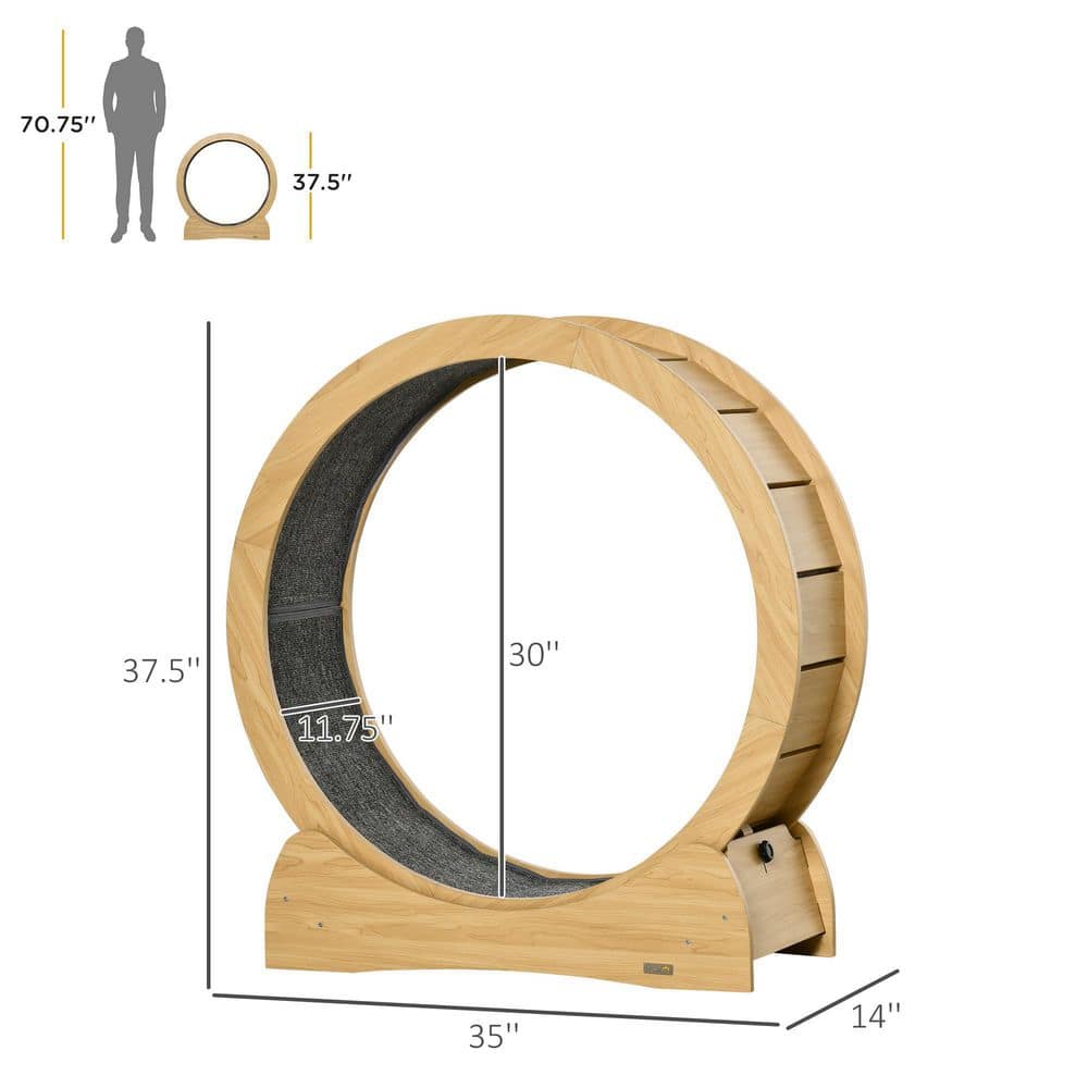 PawHut Natural Wood Color Small/Medium Cat Wooden Cat Exercise Wheel Treadmill Cat Tree D30-517V01