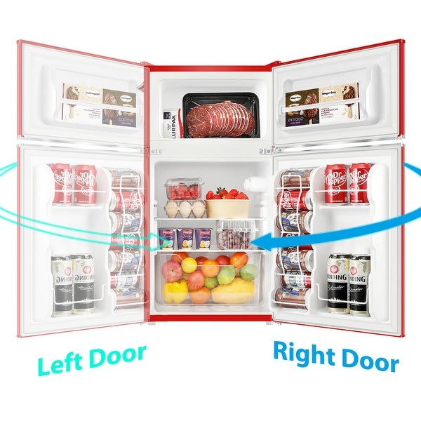 3.2 cu.ft. Mini Refrigerator with Freezer， Reversible Single Door， Energy Saving， Low Noise