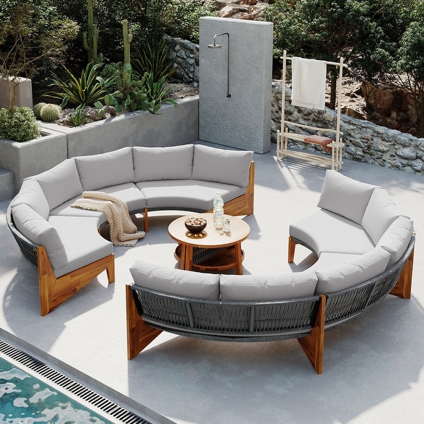 Patio Furniture Sets Moonshape Sectional Sofa Set Beige Seat Conversation Set with Coffee Table Outdoor Camping Chairs Sofa