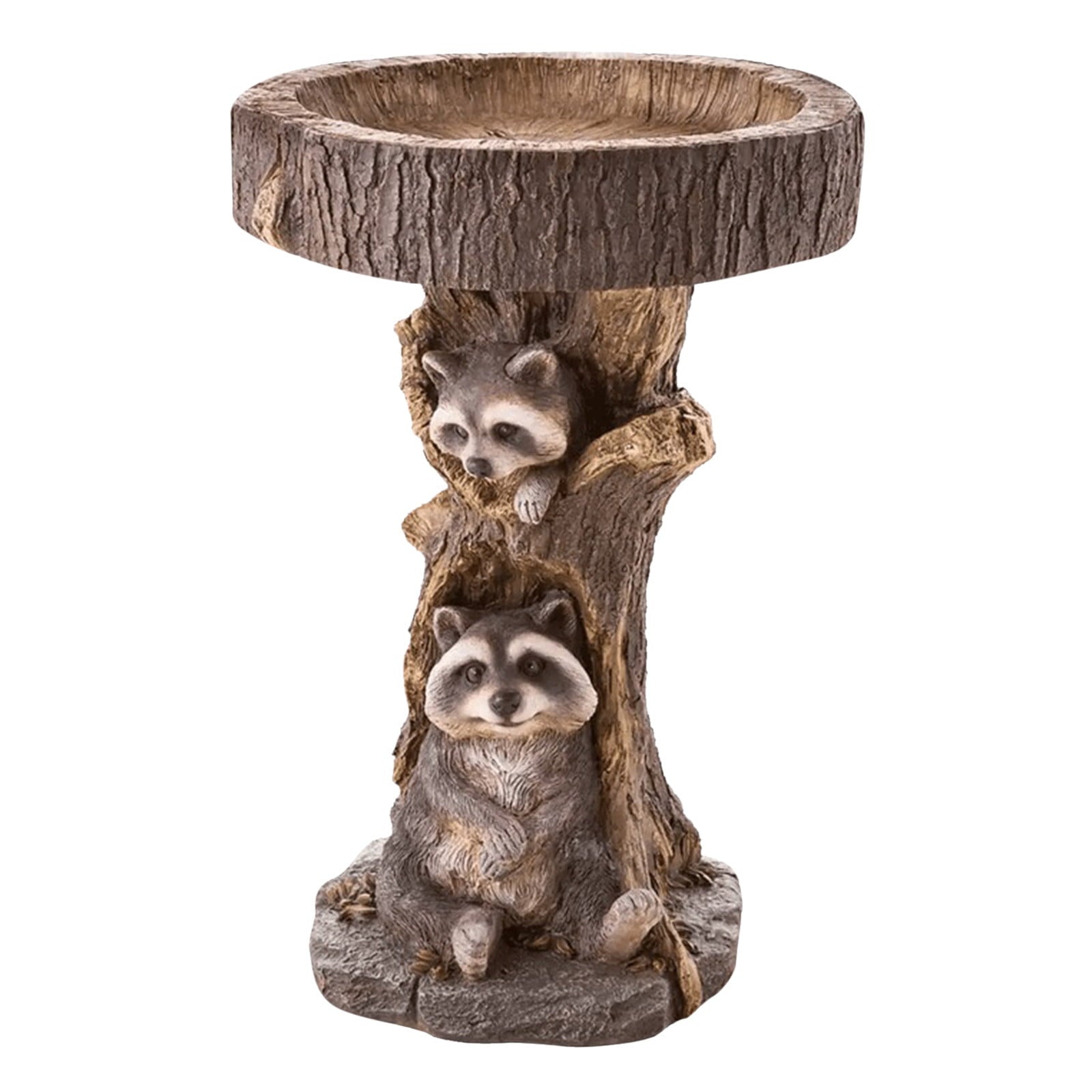 Fridja Brown Pedestal Bird Baths for Outdoors,Bird Water Feeder,Wood-Look Carved Resin Hummingbird Bath and Bird Feeder Tray Raccoon Stake Bird Water Bowl Outside for Garden