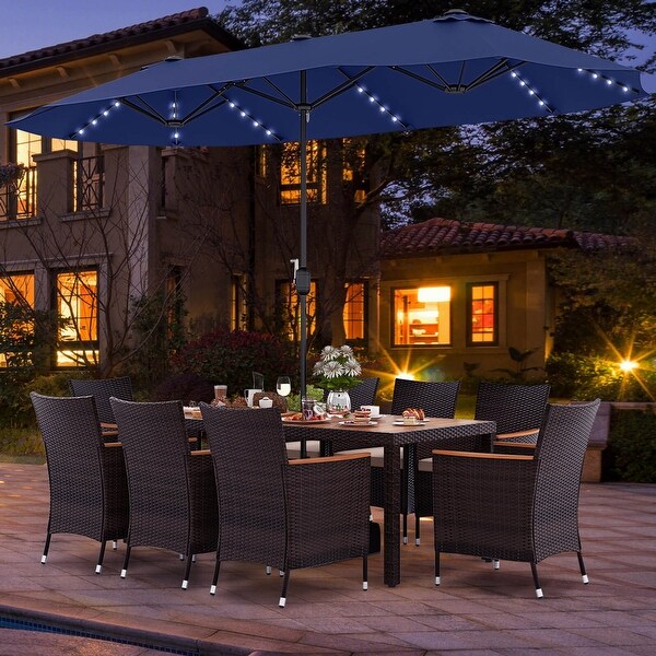 Costway 11 PCS Patio Dining Set with 15ft DoubleSided Patio Umbrella