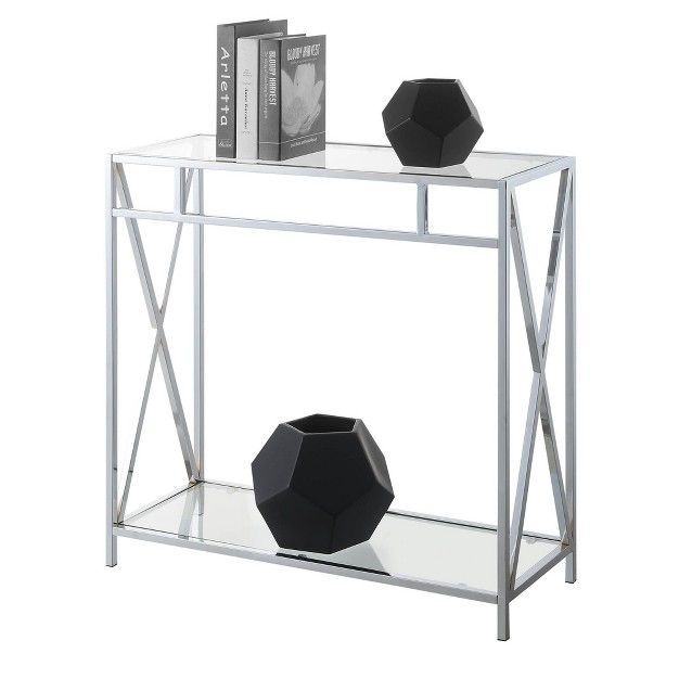 Oxford Chrome Glass Hall Table With Shelf Glass chrome Breighton Home