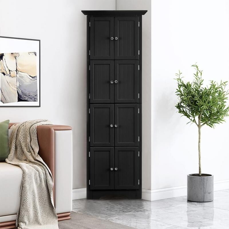 Tall Triangle Storage Cabinet with Doors and 4 Shelves