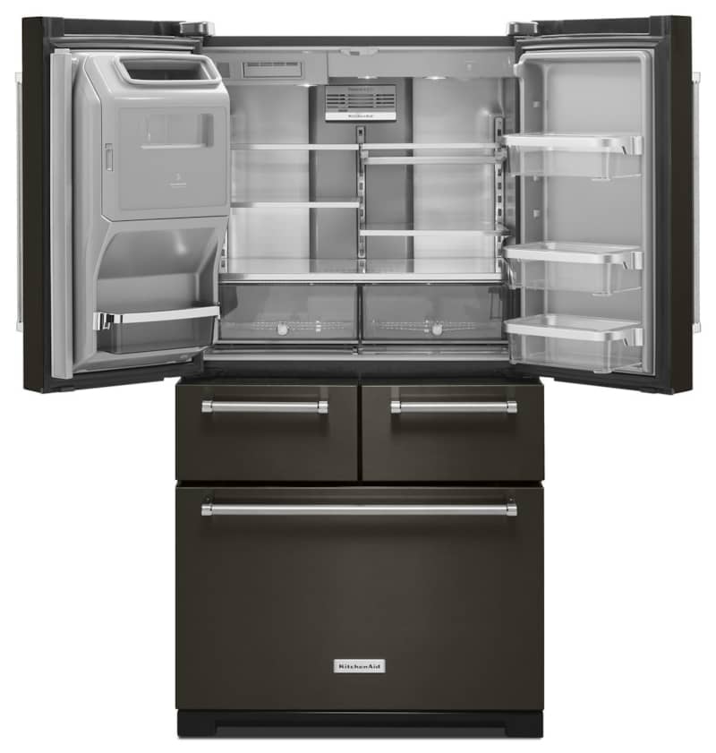 KitchenAid 36 PrintShield Black Stainless Steel Multi-Door Freestanding Refrigerator With Platinum Interior Design