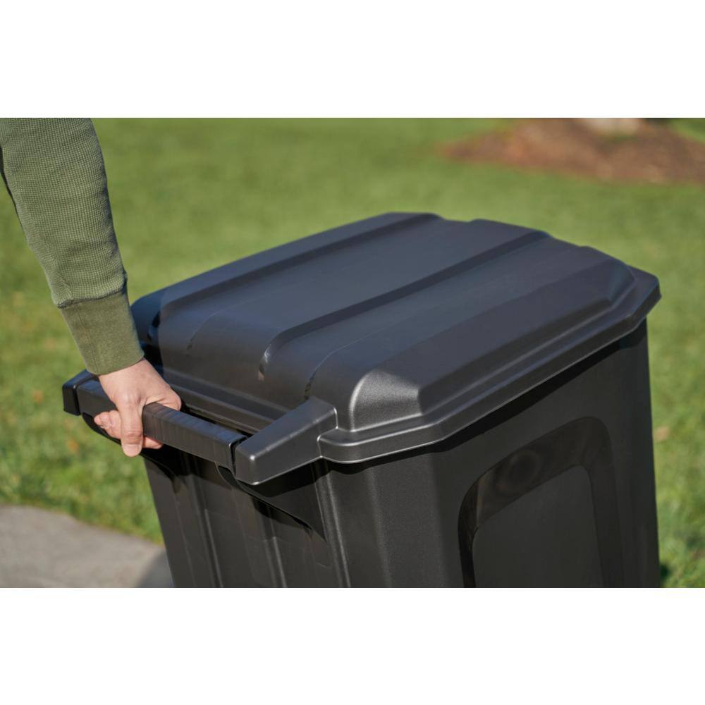 Rubbermaid Roughneck 45 Gal. Black Wheeled Vented Trash Can with Lid 2136425