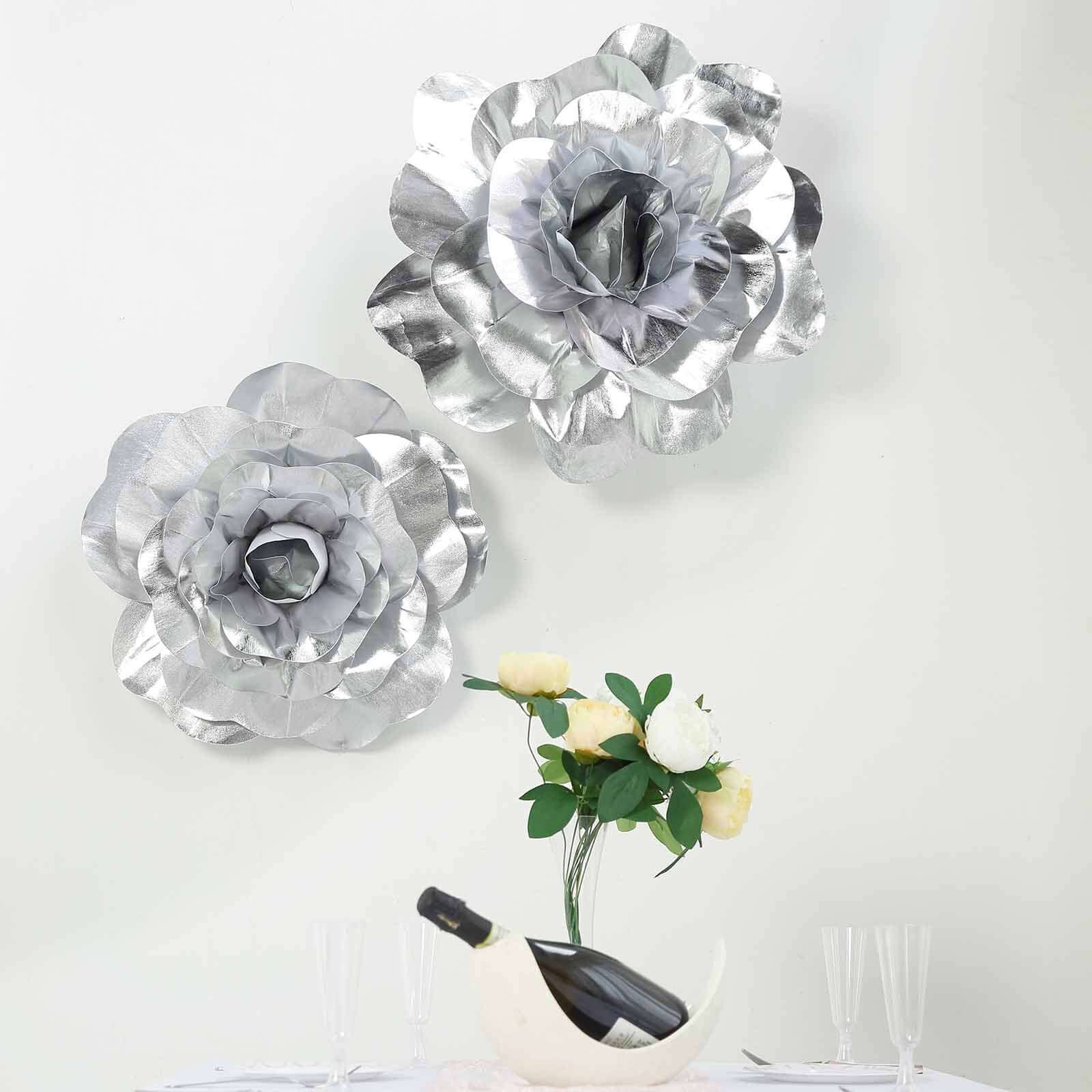 2 Pack Large Silver Real Touch Artificial Foam DIY Craft Roses 20