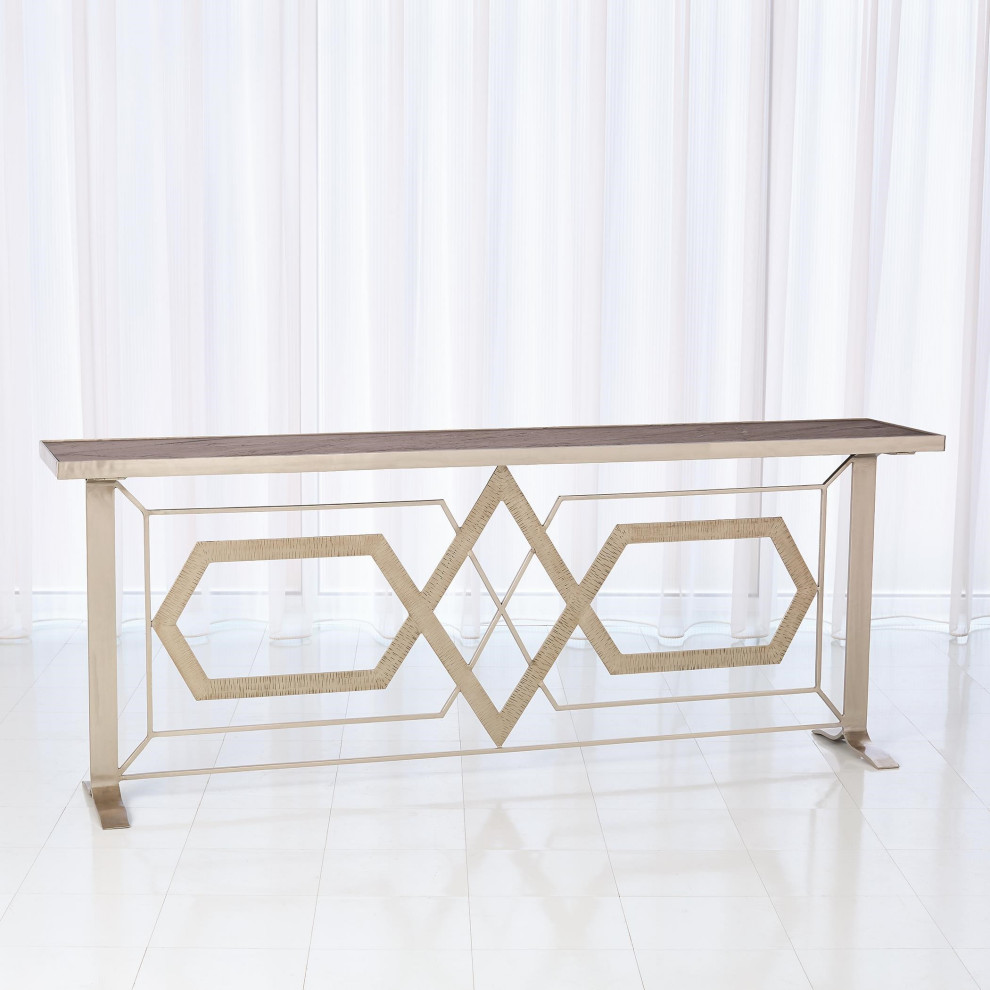 Spectacular Oversize Open Geometric 84 inch Console Table Silver Black Marble   Contemporary   Console Tables   by My Swanky Home  Houzz