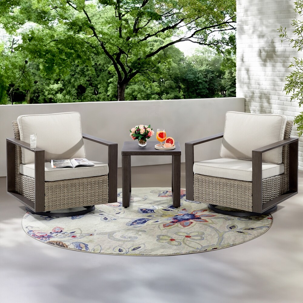 Cozywor 3 Piece Patio Swivel Outdoor Rocking Chair Conversation Set with Side Table