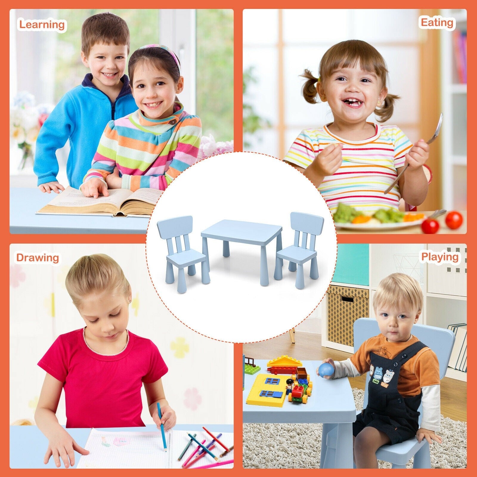 Costzon Kids Table and Chair Set, 3-Piece Set Toddler Furniture for Reading, Drawing