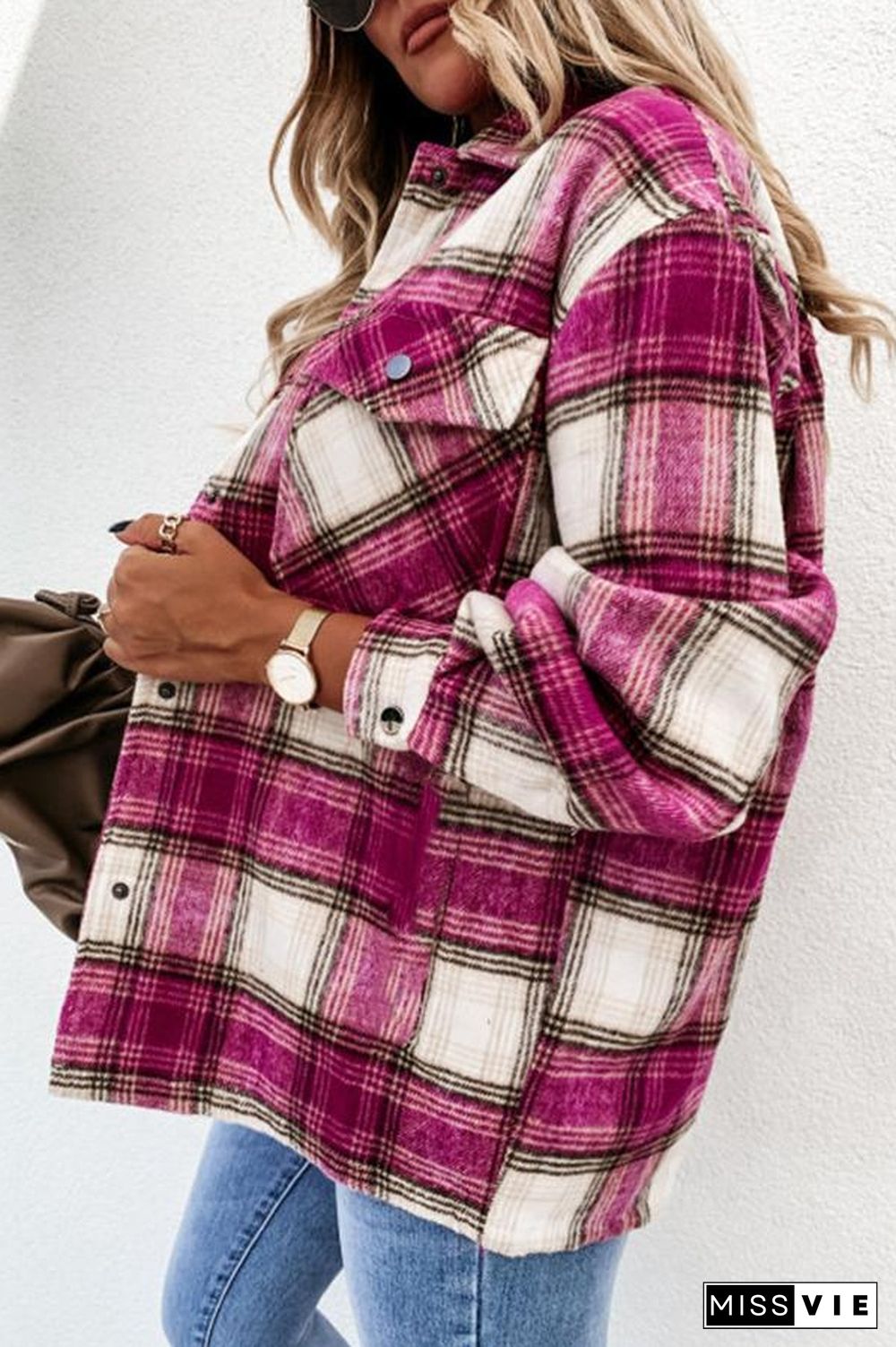 Long Sleeve Plaid Shirt Collar Jacket P13325