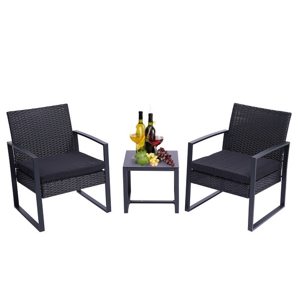 3-Piece Outdoor Garden Furniture Sets for 2， PE Wicker Rattan Chairs Conversation Sets with Coffee Table for Yard and Bistro - Overstock - 37426688