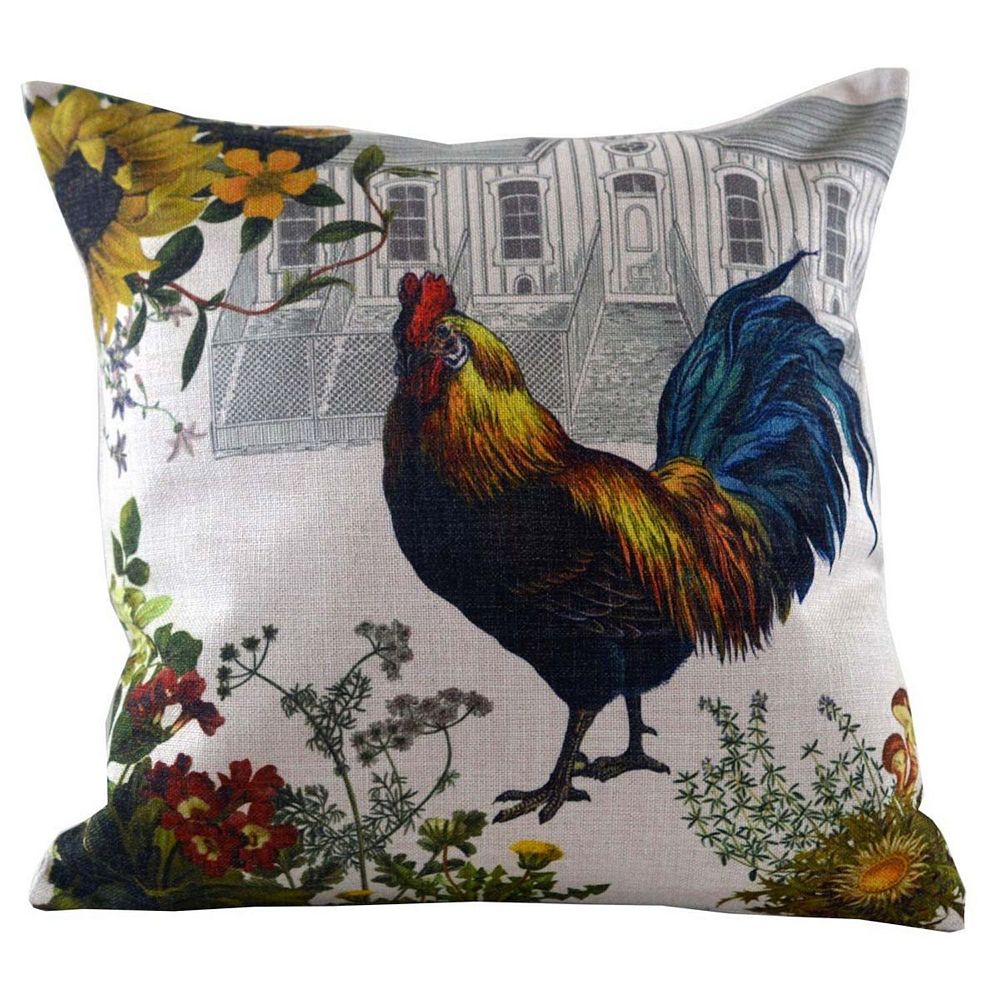 18 Brown Colorful Rooster and Hen House Background Throw Pillow Cover