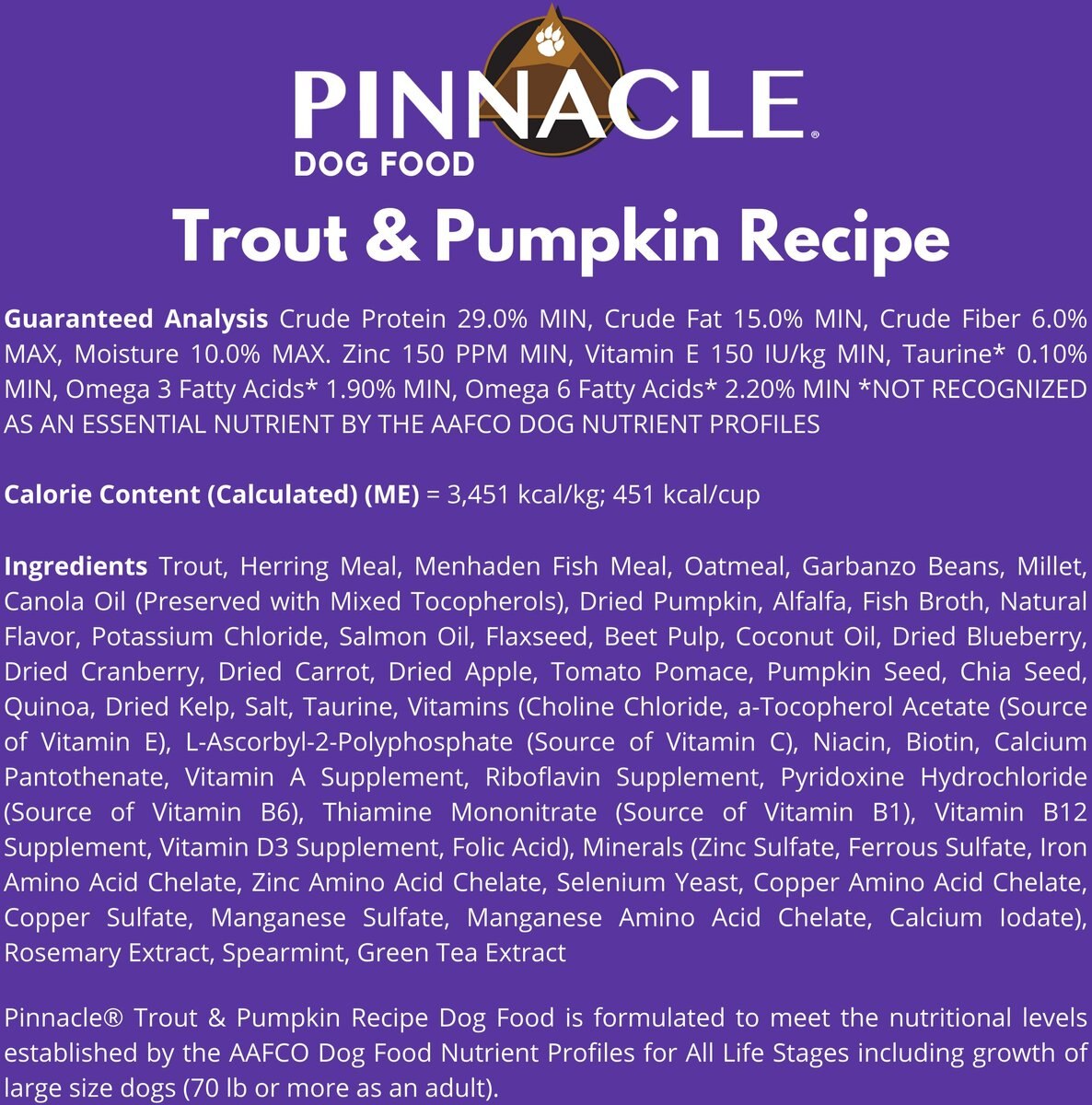 Pinnacle  Trout and Pumpkin Dry Dog Food