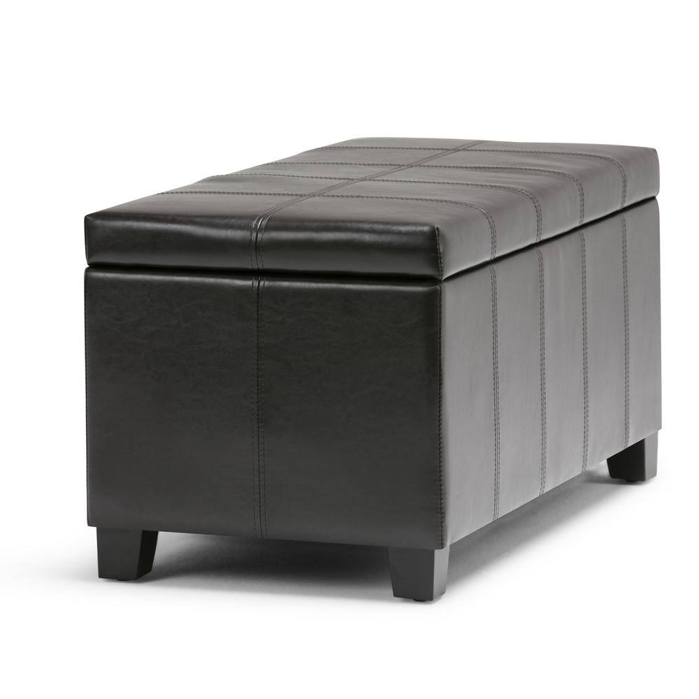 Simpli Home Dover 36 in. Wide Contemporary Rectangle Storage Ottoman Bench in Tanners Brown Vegan Faux LeatherBedroom Bench 3AXC-OTT223