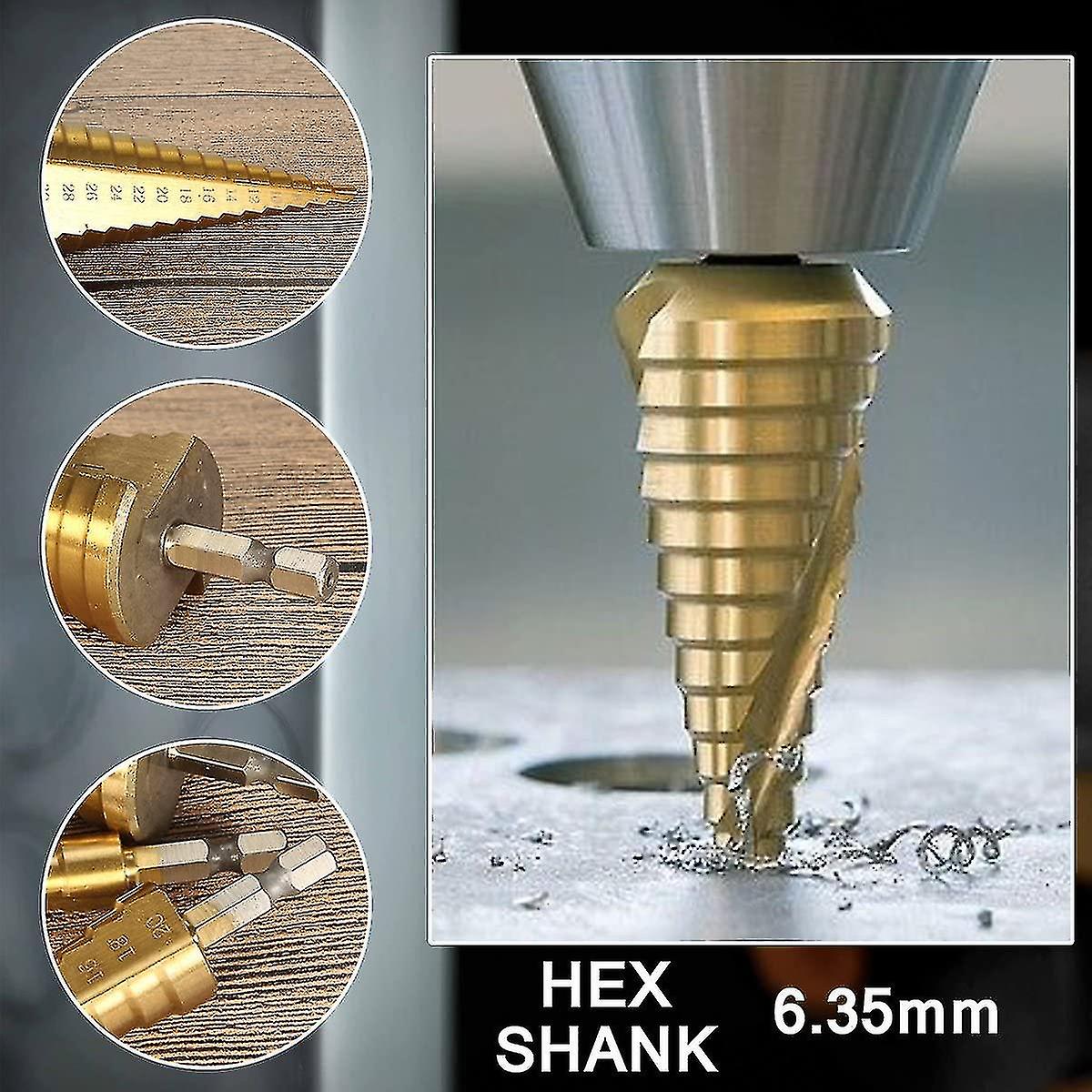 Set Of 3 Pcs Drill Bits Stages Scale Shank Hexagon Triangular Conical Hss Steel 4-12 / 4-20 / 4-32