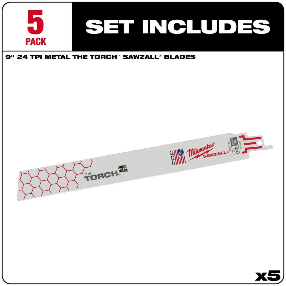 Milwaukee 9 in. 24 TPI THE TORCH SAWZALL Blades 5PK 48-00-5790 from Milwaukee