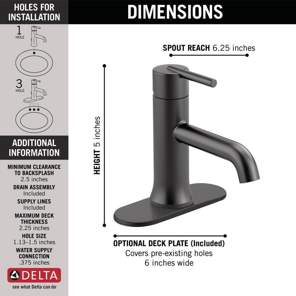 Delta Trinsic Single Hole SingleHandle Bathroom Faucet with Metal Drain Assembly in Matte Black