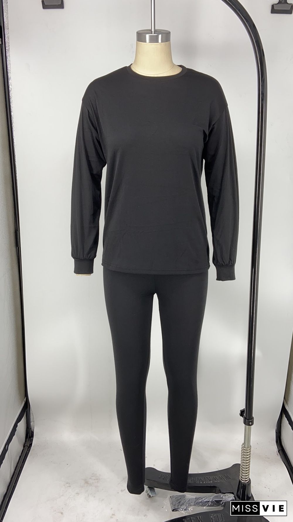 Classic Solid Long Sleeve Sweatshirt Jogger Pants Two-piece Set