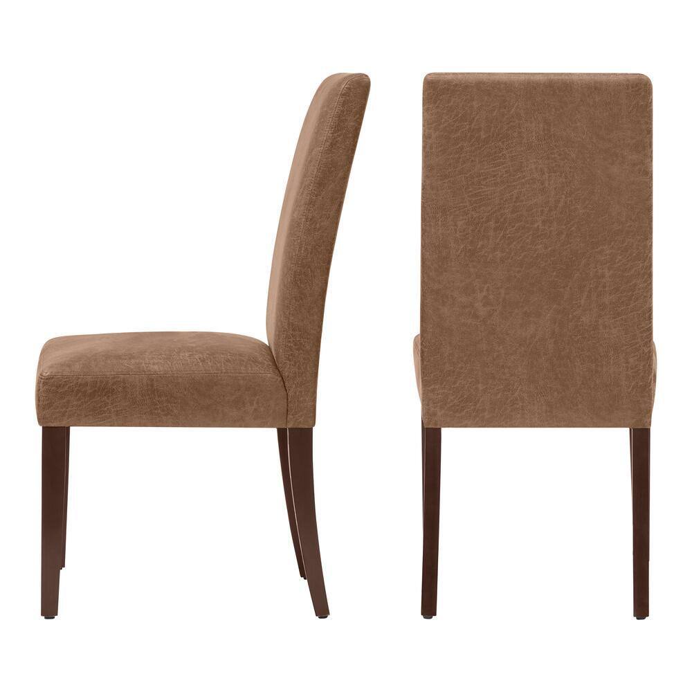 StyleWell Groston Camel Brown Upholstered Parsons Dining Chairs with Chocolate Wood Legs (Set of 2) 65-4