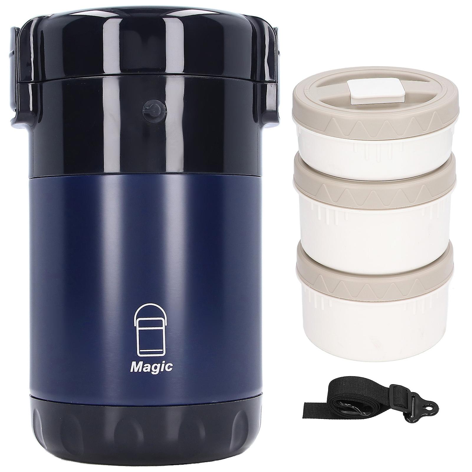 Insulated Lunch Containers 2.3L Capacity 3 Layers 304 Stainless Steel Vacuum Insulation Food Pot for Picnic TravelBlue