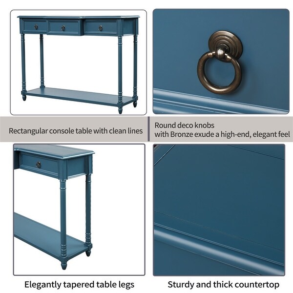 Console Table w/ Projecting Drawers and Long Shelf for Entryway，Blue