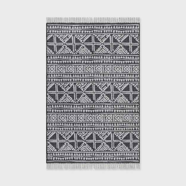 Outdoor Rug Tasseled Charcoal