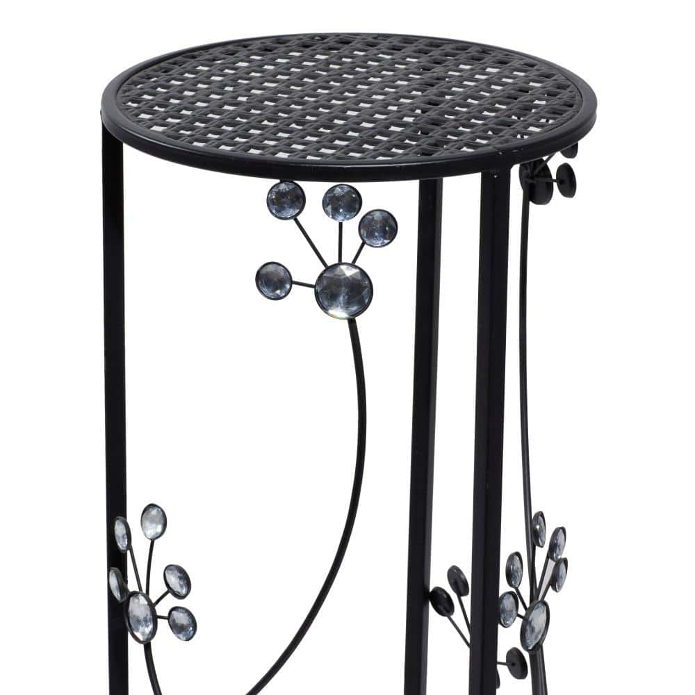 Litton Lane 28 in. Black Cylinder Metal Floral Crystal Plantstand with 3-Tiers 63345