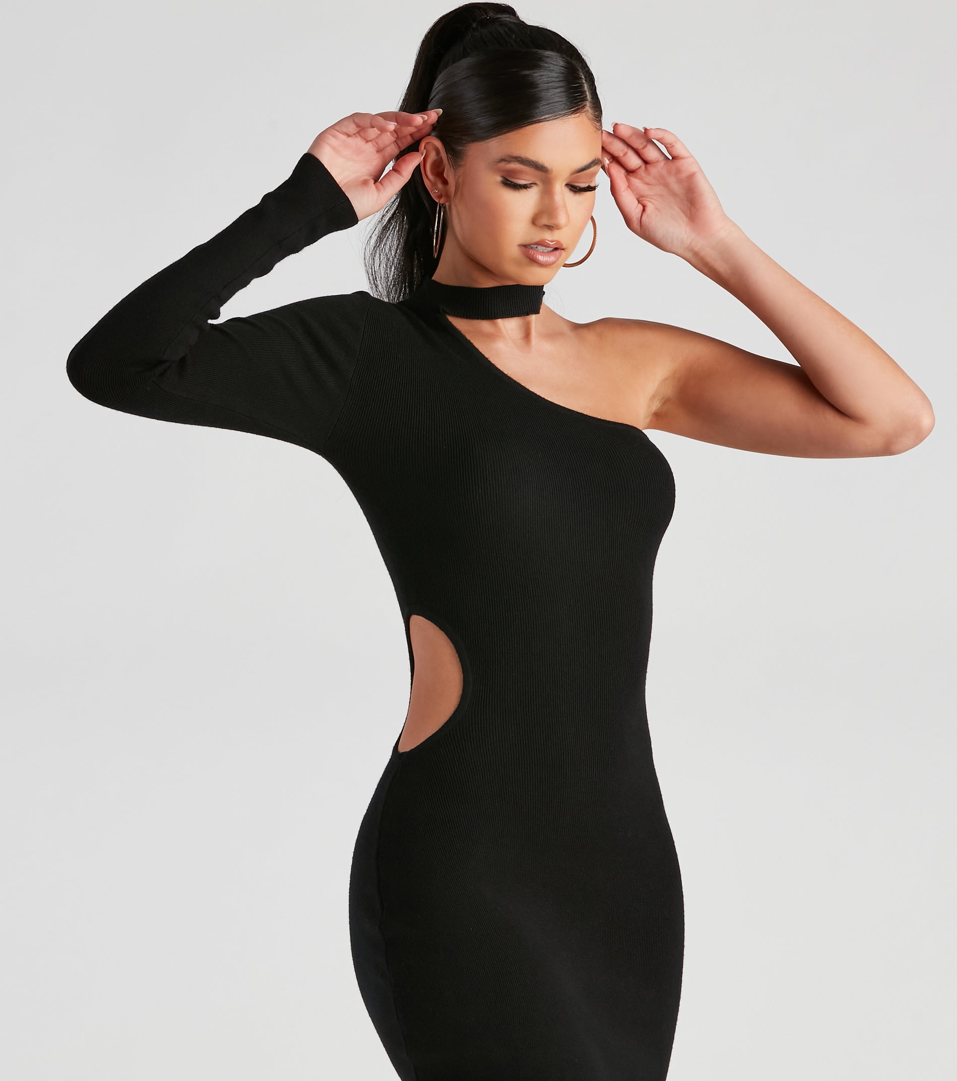 Eyes For One Shoulder Sweater Dress