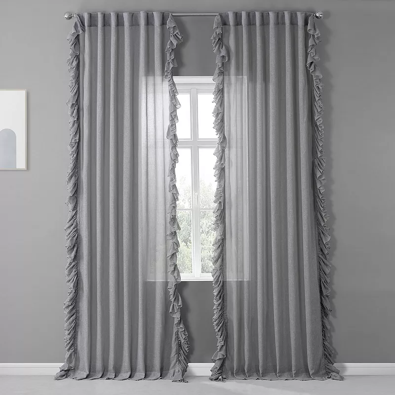 Eff Faux Linen Ruffle Sheer Window Curtain